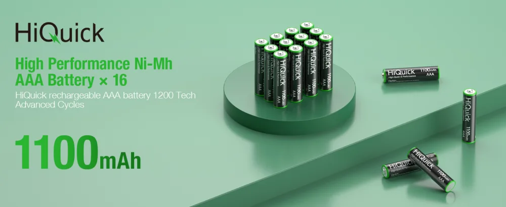 HiQuick 16 Counts Rechargeable Batteries AAA 1100mAh High Capacity Performance 1.2V Per-charged Ni-MH AAA Battery AAA 16Pack - 16 pack aaa battery