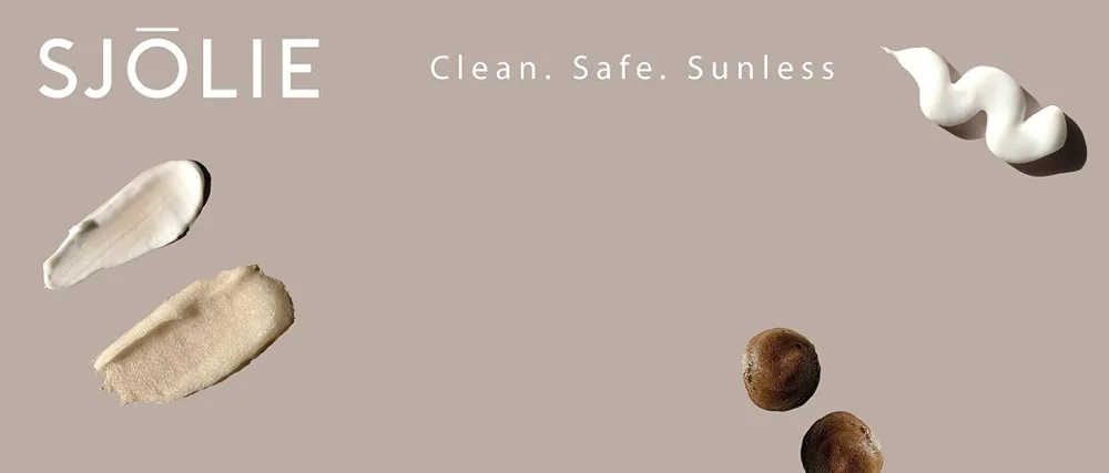 SJOLIE Spray Tan Solution - No. 14 - Dark Depth Tanning Spray | Hydrating Sunless Tanner for Long Lasting Dark Bronze Finish (8oz) 8 Fl Oz (Pack of 1) - brand story background with product textures