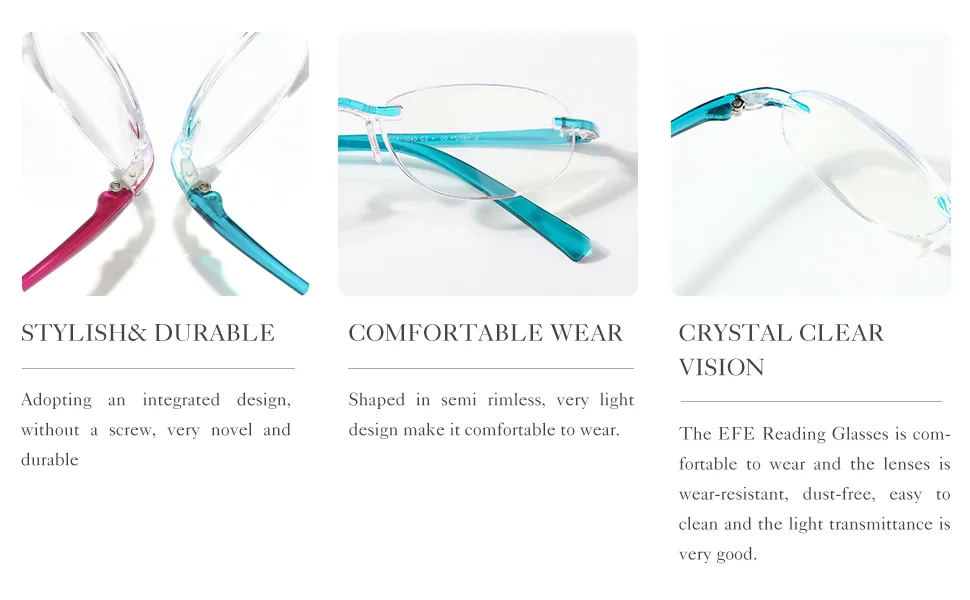 EFE Rimless Reading Glasses Readers Women Blue Light Blocking Lightweight Unbreakable Anti-Eyestrain Eyeglasses 3 PACK (Mixcolor 2.5) 3 Pack Mixcolor 2.5 x - blue light reading glasses