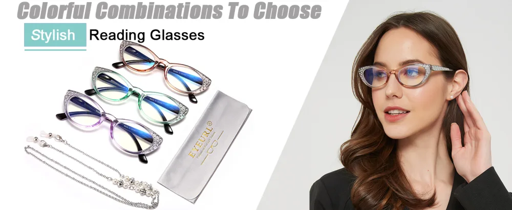 EYEURL Cat Eye Reading Glasses for Women Blue Light Blocking 3 Pack Computer Readers 2.75 with Spring Hinge Eyeglasses Stylish Bright Flashing Design Brown/Green/Purple 2.75 x - readers