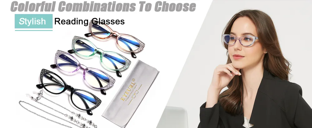 EYEURL Cat Eye Reading Glasses for Women Blue Light Blocking 3 Pack Computer Readers 2.75 with Spring Hinge Eyeglasses Stylish Bright Flashing Design Brown/Green/Purple 2.75 x - readers