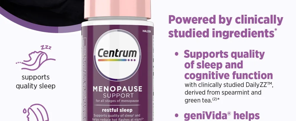 Centrum Restful Sleep Menopause Support Tablets Supplement with Clinically Studied DailyZz and geniVida 28 Count - Centrum Menopause