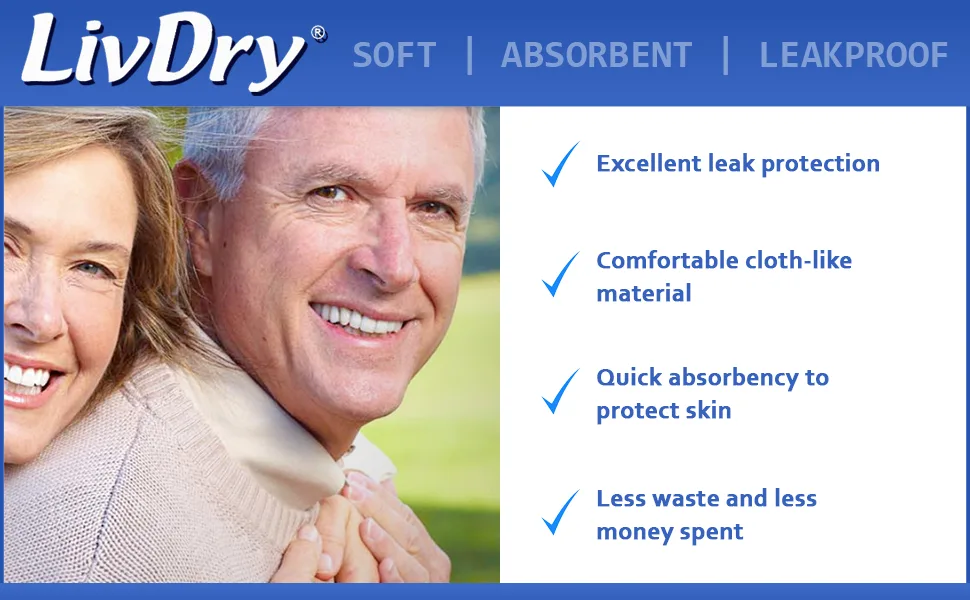 LivDry Incontinence Pad Insert Long Length, Protection for Men and Women, Extra Absorbency with Odor Control (30 Count) - product information 2