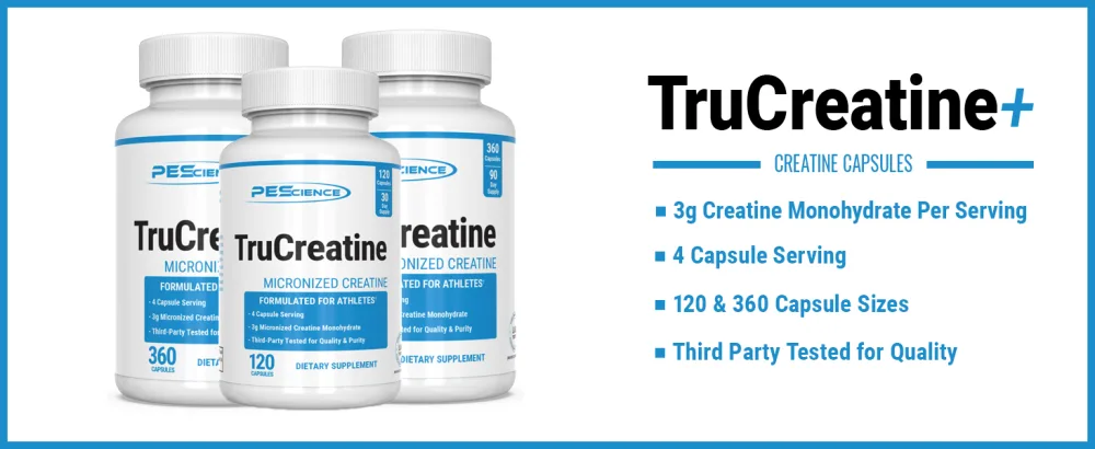PEScience Trucreatine Capsules 120 Capsules Creatine Monohydrate Supplement 120 Count (Pack of 1) - Trucreatine creatine monohydrate Capsule Banner