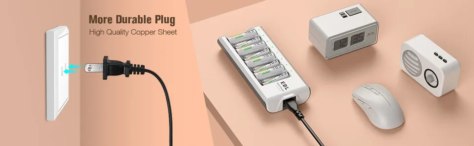 EBL Rechargeable AAA Batteries 8 Pack 1100mAh NiMH Triple AAA Batteries and Individual AA AAA Battery Charger - 8 Bay battery Charger