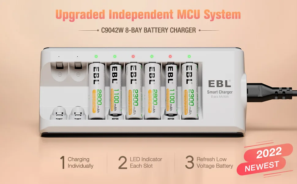 EBL Rechargeable AAA Batteries 8 Pack 1100mAh NiMH Triple AAA Batteries and Individual AA AAA Battery Charger - aa aaa battery charger