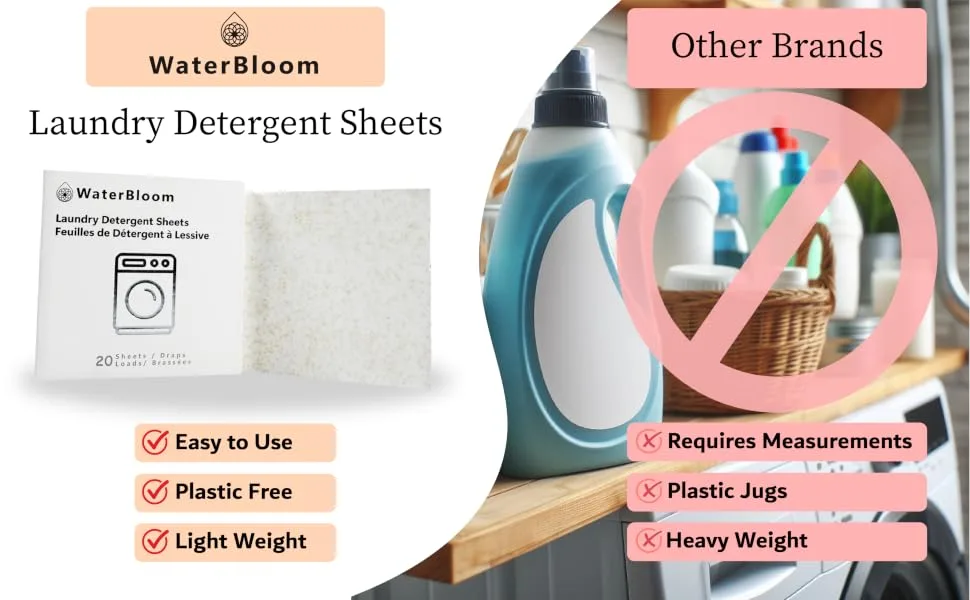 WaterBloom 2 in 1 Laundry Detergent + Fabric Softner Sheets (40 Strips Pack) Infused With Enzymes Enough For up to 80 Small Loads Stress-Free Plastic-Free Environmentally Conscious. Forest - No More Heavy plastic bottles