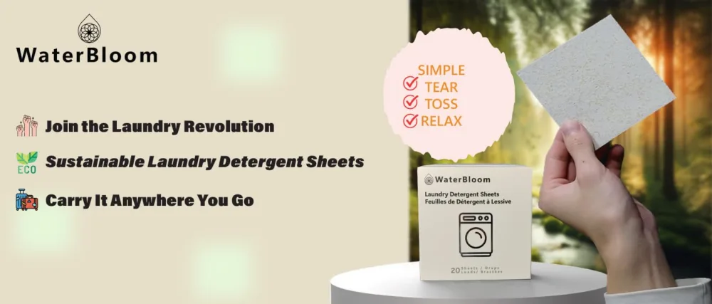 WaterBloom 2 in 1 Laundry Detergent + Fabric Softner Sheets (40 Strips Pack) Infused With Enzymes Enough For up to 80 Small Loads Stress-Free Plastic-Free Environmentally Conscious. Forest - WaterBloom: Join the Laundry Revolution