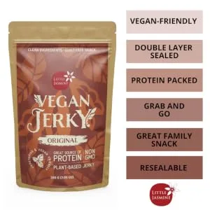 Little Jasmine Vegan Jerky, Original Flavor, Plant Based Protein, Vegan Snack, 7.05oz - protien