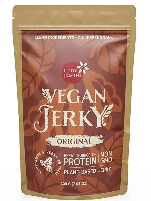 Little Jasmine Vegan Jerky, Original Flavor, Plant Based Protein, Vegan Snack, 7.05oz - Vegan Jerky Original