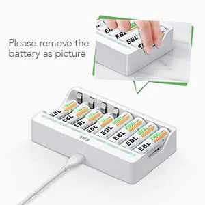 EBL Rechargeable AAA Batteries 1100mAh (8 Counts) and 8 Slot AA AAA Independent Rechargeable Battery Charger with 5V 2A USB Fast Charging Function - Remove battery