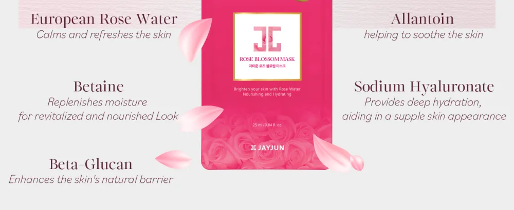 JAYJUN Rose Blossom Mask Pack of 10 Sheets 0.84 fl. oz 25ml Rose Hydrating Brightening - Rose Blossom Face Mask