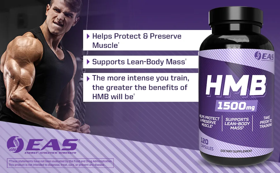 HMB 1500mg | Quality Beta-Hydroxy Beta-Methylbutyrate | Protect & Support Lean Muscle Mass | Enhanced Recovery & Muscle Repair | 120 Capsules 120 Count (Pack of 1) - EAS HMB