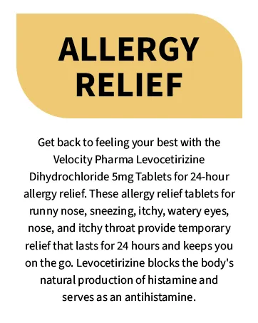 Levocetirizine Dihydrochloride 5mg USP Tablets 24 Hour Allergy Relief Non-Drowsy Antihistamine 360 Count 360 Count (Pack of 1) - Velocity Pharma