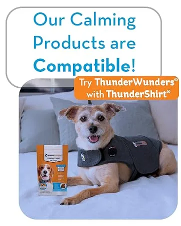 ThunderWunders Dog Calming Chews | Thiamine L-Tryptophan Melatonin and Ginger | Can Help Relieve Stress from Separation Storms Fireworks & Travel (180 Count) 19 Ounce (Pack of 1) - our products are compatible. try thunderwunders with thundershirt.