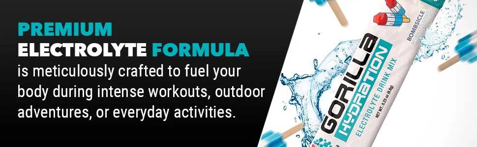 Gorilla Mind Hydration Packets - 3 073mg Electrolytes On The Go Convenient Drink Mix for Comprehensive Replenishment - Zero Sugar Naturally Sweetened & Fasting Friendly - 30 Count (Cherry Blackout) - Hydration Packets