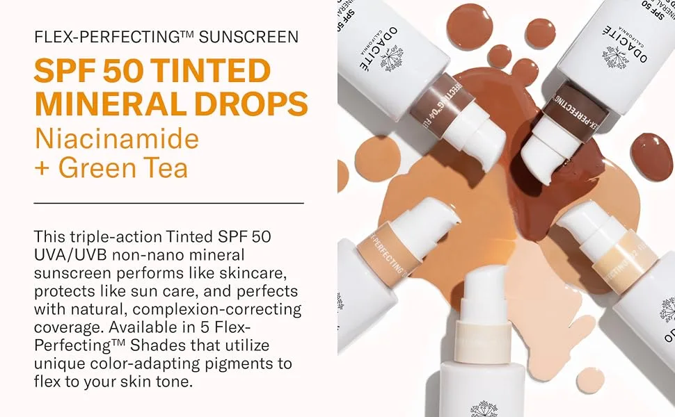 SPF 50 Flex-Perfecting Mineral Drops Tinted Sunscreen TWO 1 Fl Oz (Pack of 1) Shade 02 - Odacite Tinted Sunscreen EBC 2