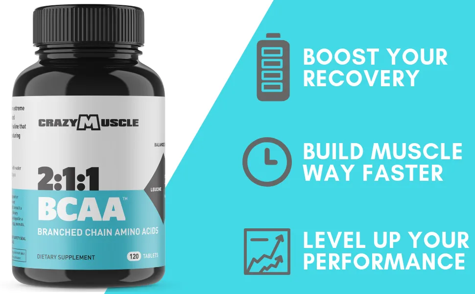 Crazy Muscle Bundle for Ultra Fast Recovery BCAA Pills (120 Count) + Testosterone Tablets (90 Count) - bcaa
