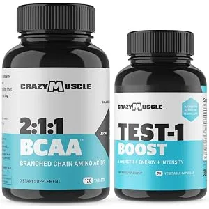 Crazy Muscle Bundle for Ultra Fast Recovery BCAA Pills (120 Count) + Testosterone Tablets (90 Count) - bcaa test boosters