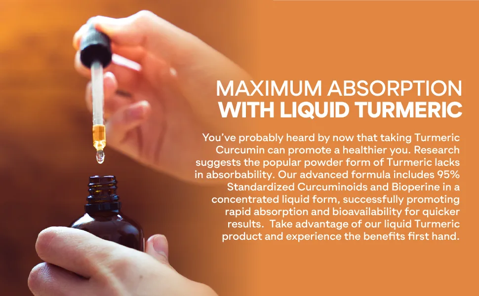 Liquid Turmeric Curcumin with Bioperine offering Best Absorption. Turmeric Extract with Black Pepper for Back, Knees and Hand Discomfort. Turmeric Drops for Joint Support - MAXIMUM ABSORPTION