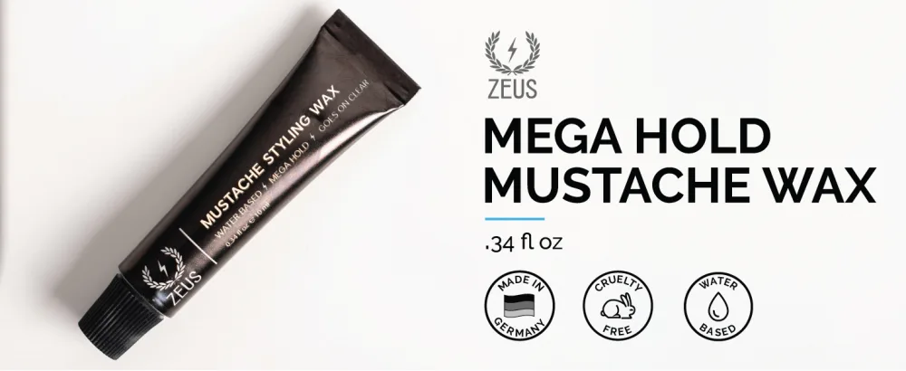 ZEUS Mustache Styling Wax Mega Hold Water Based Moustache Wax for Men (3 PACK) 3 Count - mega hold mustache wax made in germany cruelty free water based