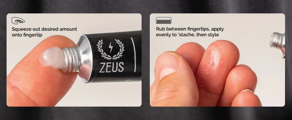 ZEUS Mustache Styling Wax Mega Hold Water Based Moustache Wax for Men (3 PACK) 3 Count - squeeze out desired amount and rub between fingertips to apply evenly to mustache