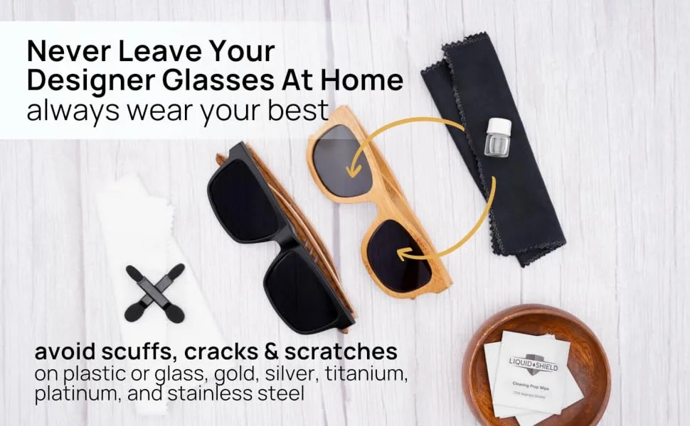 Liquid Shield Eyewear Protective Coating Kit  Eye Glasses Lens Cleaner - Includes Microfiber Suede Cleaning Cloth, Silk Cloth  Prevents Scratches on Sunglasses, Delicate Surfaces - If you