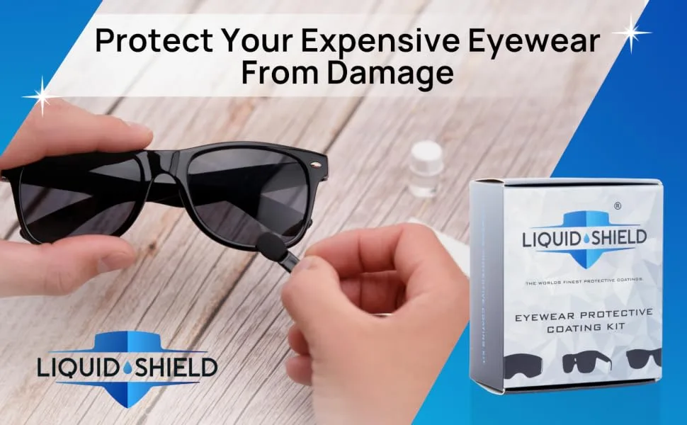 Liquid Shield Eyewear Protective Coating Kit  Eye Glasses Lens Cleaner - Includes Microfiber Suede Cleaning Cloth, Silk Cloth  Prevents Scratches on Sunglasses, Delicate Surfaces - This clear protective coating for eye glass protection prevents sunglasses and lenses from damage