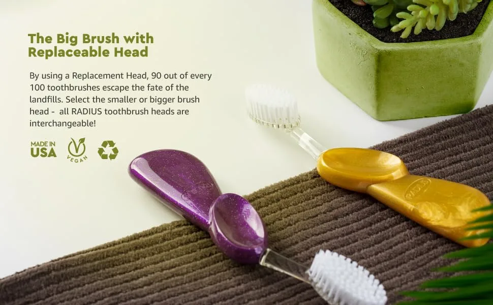 RADIUS Big Brush BPA Free & ADA Accepted Toothbrush Designed to Improve Gum Health & Reduce Gum Issues - Left Hand - Assorted - Pack of 6 - The Big Brush.