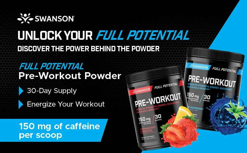 Swanson Full Potential Pre-Workout - Strawberry Lemonade (2 Pack) Strawberry Lemonade 13.02 Ounce (Pack of 2) - Swanson