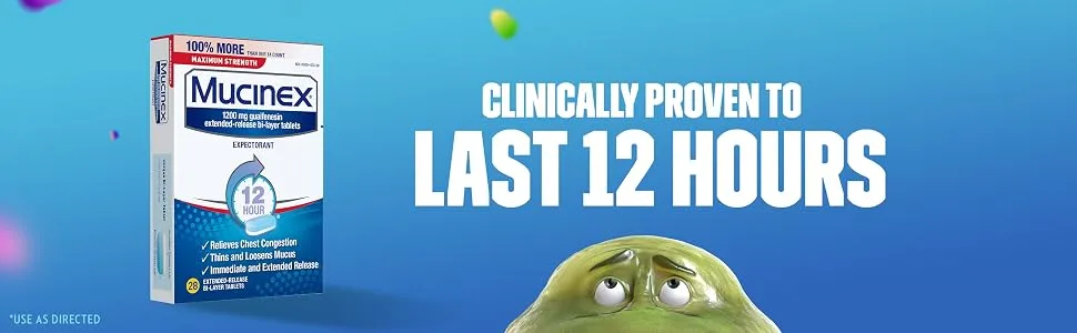 Mucinex Maximum Strength Chest Congestion Medicine for Relief Expectorant Lasts 12 Hours Extended-Release Bi-Layer Tablets 42 Count (Pack of 3) - Long lasting