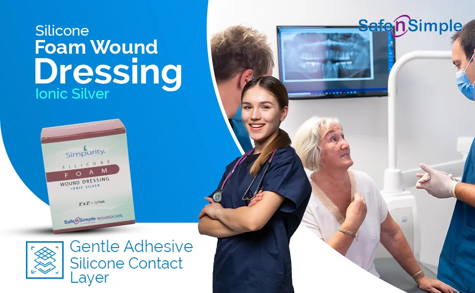 Simpurity Silicone Foam Wound Dressing with Ionic Silver 2" x 2" Box of 12 - silver silicone foam