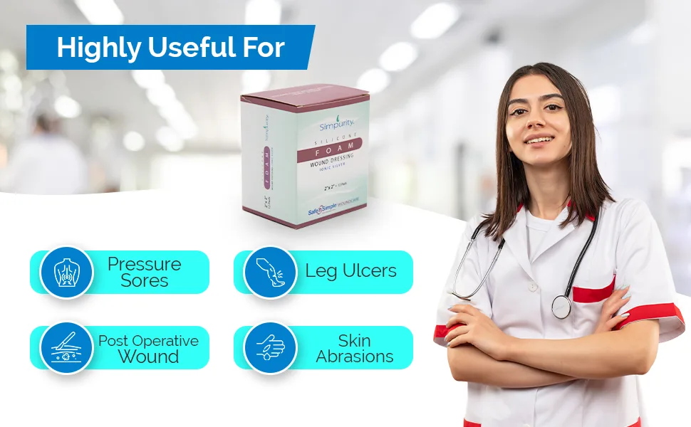 Simpurity Silicone Foam Wound Dressing with Ionic Silver 2" x 2" Box of 12 - silver silicone foam