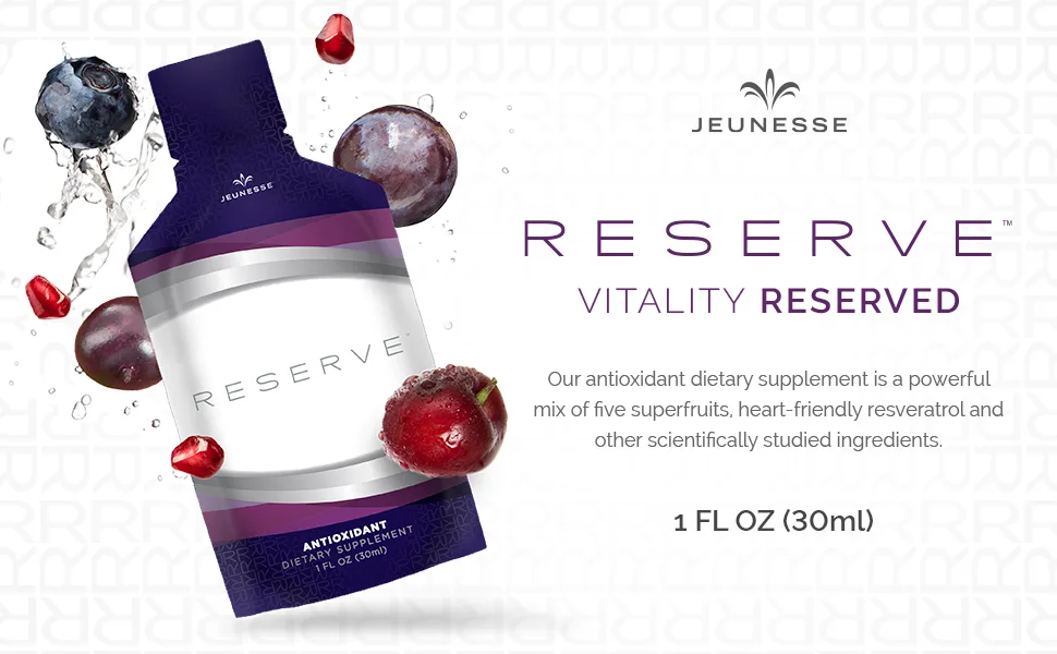 Jeunesse Global Reserve Antioxidant Fruit Blend Nutritional Supplement (30ml) 30 Packets per Box (Pack of 3) 0.33 Fl Oz (Pack of 3) - 1st Banner
