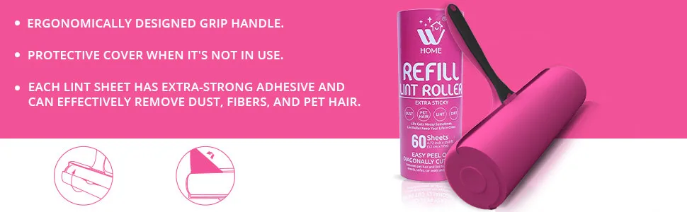 WBM Home Extra Sticky Lint Roller Refill Lint Remover for Pet Hair- 60 Sheets Per Refill 120 Sheets Total 2 Pack - Lint Roller Refills
