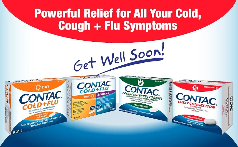 Contac Cough Suppressant and Expectorant Max Strength Controls Cough Thins and Loosens Mucus Guaifenesin & Dextromethorphan HBr Extended Release Tablets 21 Count - Powerful Relief For All your Cold, Cough, and flu Symptoms