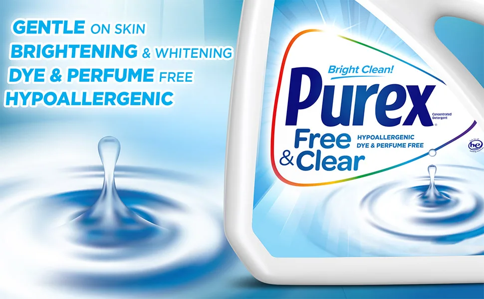 Purex Liquid Laundry Detergent Free & Clear 150 Fluid Ounces 115 Loads Unscented 150 Fl Oz (Pack of 1) - Gentle for skin
