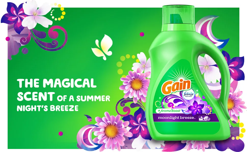 Gain Laundry Detergent Liquid Soap Moonlight Breeze 75 Fl Oz Pack of 2 - Magical scent of a summer night