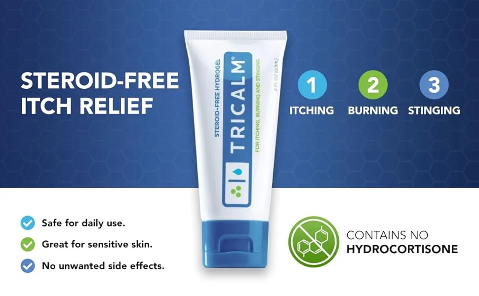 TriCalm Soothing Itch Relief Hydrogel 2 oz 4 Count - TriCalm Steroid-Free Itch Relief for Itching Burning and Stinging