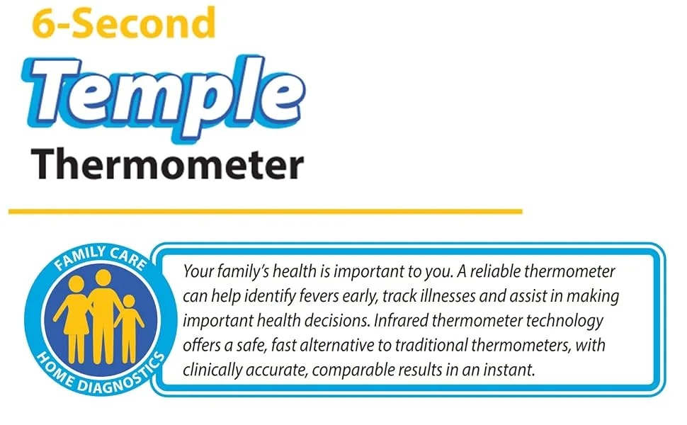 Temple Thermometer | Infrared Measurements | Fast 6-Second Readout | Fever Alert | Backlit Display | Programmable Timer | 1-Year Warranty (Pack of 2) - Temple