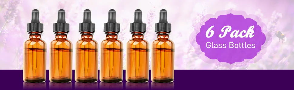 1oz Amber Glass Bottles for Essential Oils with Glass Eye Dropper - Pack of 6 6 Pack - Glass Bottles