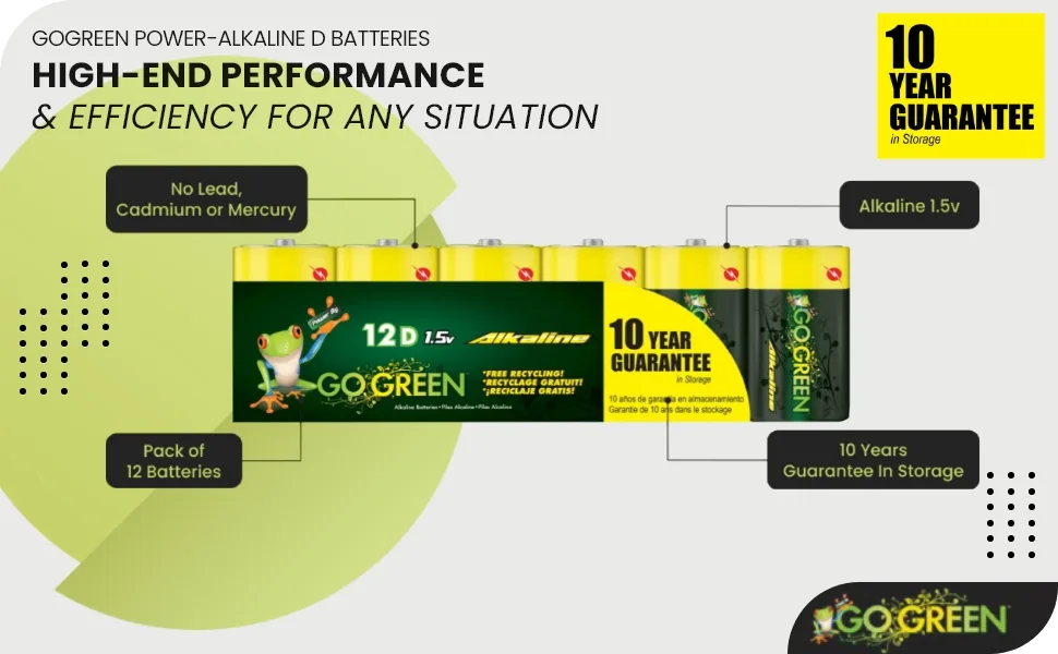 GoGreen Power (24014) Eco Friendly Alkaline D Batteries - No Lead Cadmium or Mercury - Pack of 12 - GoGreen Power (24014) Alkaline D Batteries - No Lead, Cadmium or Mercury - Pack of 12