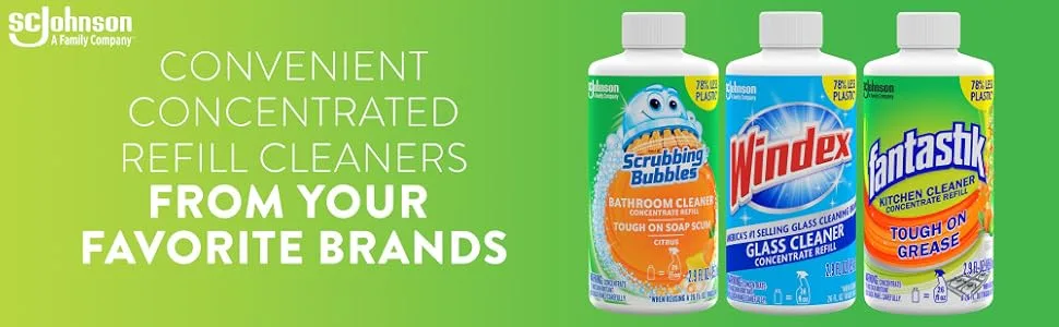 Scrubbing Bubbles Multi-Surface Bathroom Cleaner Concentrate Two 2.9 oz Concentrated Refill Bottles 5.8 Fl Oz (Pack of 1) - Scrubbing Bubbles Windex Fantastik Bathroom Cleaner Concentrate Starter Pack