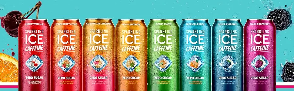 Sparkling Ice +Caffeine Tea + Lemonade Sparkling Water with Caffeine Zero Sugar with Antioxidants and Vitamins Zero Sugar 16 fl oz Cans (Pack of 12) - +Caff New Label Lineup - BTF
