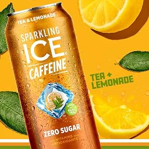 Sparkling Ice +Caffeine Tea + Lemonade Sparkling Water with Caffeine Zero Sugar with Antioxidants and Vitamins Zero Sugar 16 fl oz Cans (Pack of 12) - Tea+Lemonade - BTF
