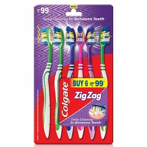 Colgate ZigZag Toothbrush for Deep Inter dental Clean with multi angle zig zag bristles (Medium Pack of 6) - product information 1