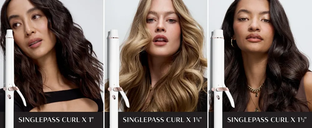 T3 SinglePass Curl X Extra-Long Barrel Curling Iron with 9 Heat Settings and Ceramic Barrel for Fast Styling and Lasting Results on All Hair Types - Available in 3 sizes, 1", 1.25" and 1.5"