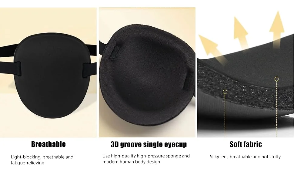 Eye Patch 2Pcs Eye Patches for Adults Adjustable Lazy Piratel Eye Patch for Left or Right Eyes Reusable Eye Cover for Cosplay Pirate Costume - eye patches for adults