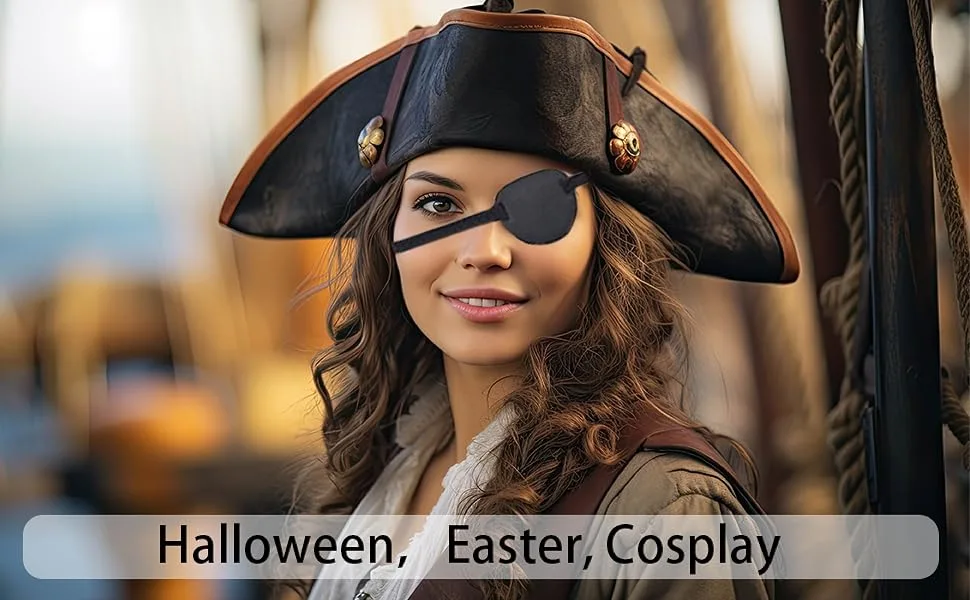 Eye Patch 2Pcs Eye Patches for Adults Adjustable Lazy Piratel Eye Patch for Left or Right Eyes Reusable Eye Cover for Cosplay Pirate Costume - eyepatch pirate