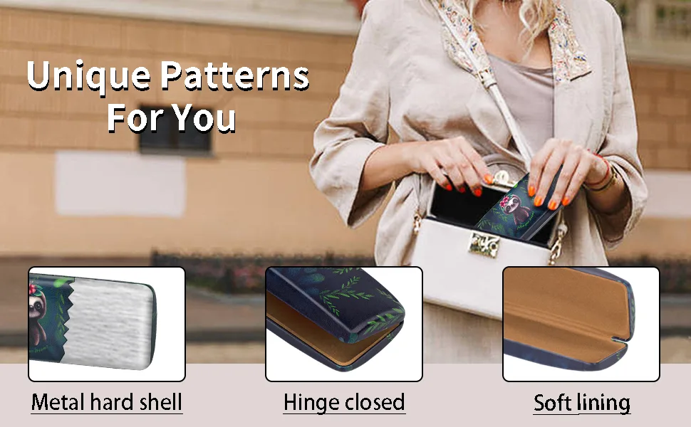 Unique Printed Leather Hard Shell Case Box for Reading Glasses With Matching Cloth 2 Pcs #C - product information 2
